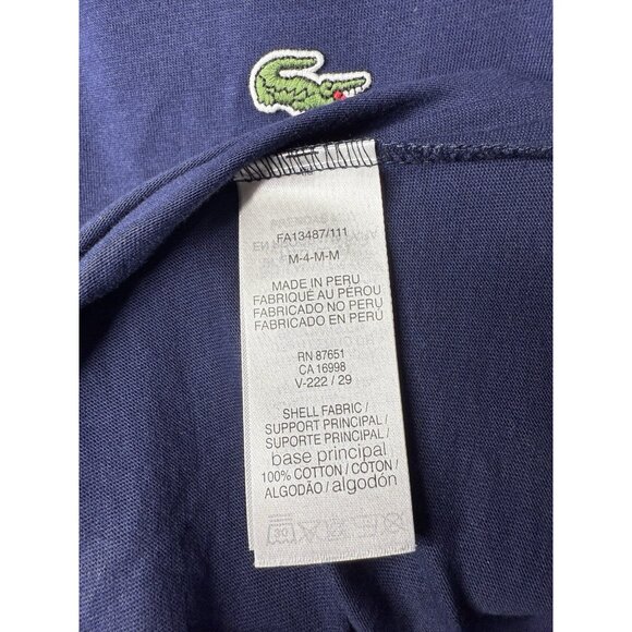 Lacoste Mens Medium Navy Polo Shirt Blue Purple Stripe Collar Regular Fit Cotton - Picture 7 of 7